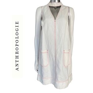 Anthropologie Holding Horses White Cotton Linen Pinafore Dress Small